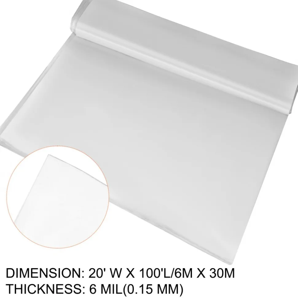 VEVOR Greenhouse Film 20 x 100 ft, Greenhouse Polyethylene Film 6 Mil Thickness, Greenhouse Plastic Greenhouse Clear Plastic Film UV Resistant, Polyethylene Film Keep Warming, Superior Strength