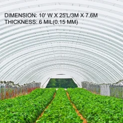 VEVOR Greenhouse Film 25 x 40 ft, Greenhouse Polyethylene Film 6 Mil Thickness, Greenhouse Plastic Greenhouse Clear Plastic Film UV Resistant, Polyethylene Film Keep Warming, Superior Strength