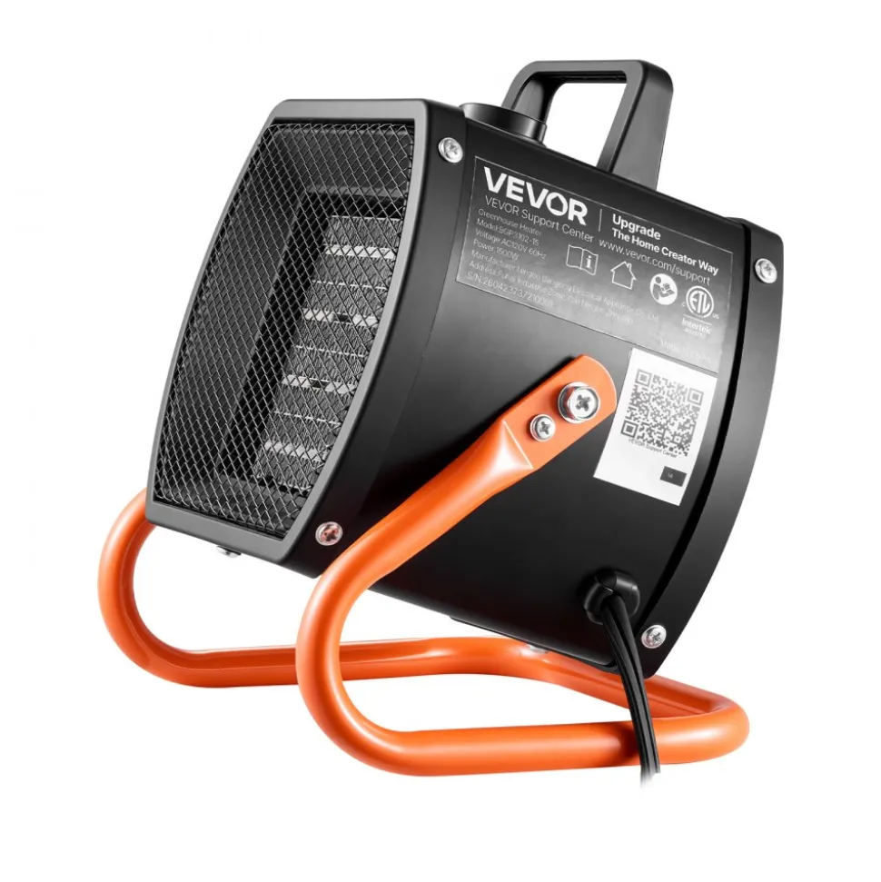 VEVOR Greenhouse Heater, 1500W Electric PTC Space Heater with Fan, Low & High Heat Modes, 40° Adjustable Angle, Overheat Protection, Portable for Grow Tent, Small Greenhouse, Flower Room, Home Office