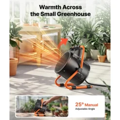 VEVOR Greenhouse Heater, 1500W Electric Space Heater with Fan & High Heat Modes, IPX4 Protection, 25° Adjustable Angle, Overheat Protection, for Grow Tent, Small Greenhouse, Flower Room, Home Office