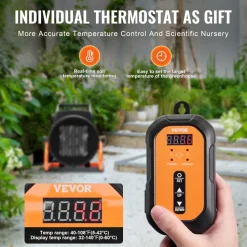 VEVOR Greenhouse Heater with Thermostat, 1500W PTC Fast Heating with Overheat Protection, 3-Speed Setting Small Grow Tent Heater, Electric Portable Heater Fan for Green House, Flower Room, Workplace