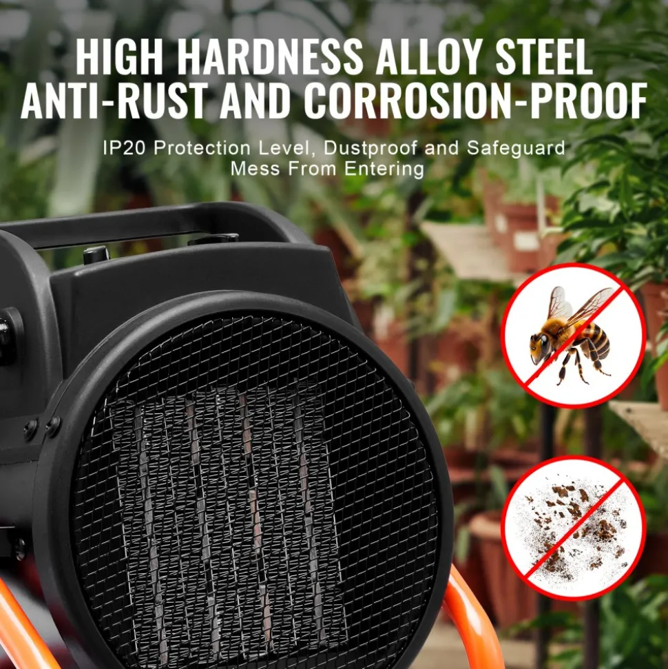 VEVOR Greenhouse Heater with Thermostat, 1500W PTC Fast Heating with Overheat Protection, 3-Speed Setting Small Grow Tent Heater, Electric Portable Heater Fan for Green House, Flower Room, Workplace
