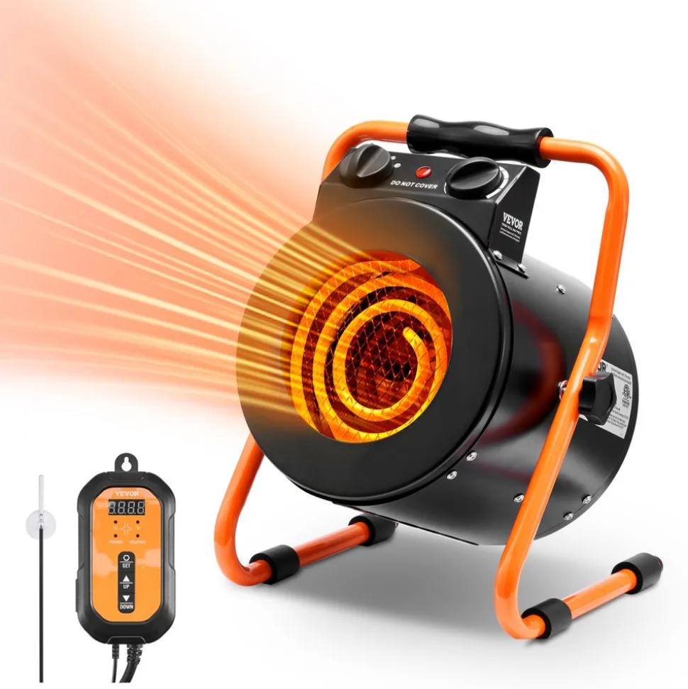 VEVOR Greenhouse Heater with Thermostat, 1500W Fast Heating with Overheat Protection, 2-Speed Setting Small Grow Tent Heater, Electric Portable Heater Fan for Green House, Flower Room, Workplace