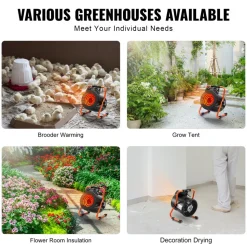 VEVOR Greenhouse Heater with Thermostat, 1500W Fast Heating with Overheat Protection, 2-Speed Setting Small Grow Tent Heater, Electric Portable Heater Fan for Green House, Flower Room, Workplace