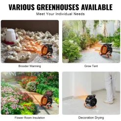 VEVOR Greenhouse Heater, 1500W PTC Fast Heating with Overheat Protection, 3-Speed Setting Small Grow Tent Heater, Electric Portable Heater Fan for Green House, Flower Room, Workplace