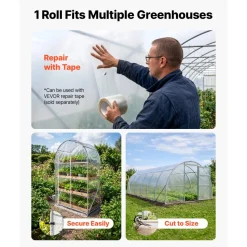 VEVOR Greenhouse Plastic Sheeting 10 x 100 ft 6 Mil Clear Polyethylene Film, for Farms Agriculture Garden Outdoor Plant, Water Sun Frost Wind Dust Resistant, Heavy Duty Thick Winter Hoop House Cover