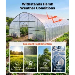 VEVOR Greenhouse Plastic Sheeting 10 x 100 ft 6 Mil Clear Polyethylene Film, for Farms Agriculture Garden Outdoor Plant, Water Sun Frost Wind Dust Resistant, Heavy Duty Thick Winter Hoop House Cover