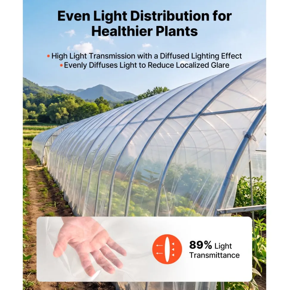 VEVOR Greenhouse Plastic Sheeting 24 x 100 ft 5 Mil Clear Polyethylene Film, for Farms Agriculture Garden Outdoor Plant, Water Sun Frost Wind Dust Resistant, Heavy Duty Thick Winter Hoop House Cover