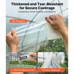 VEVOR Greenhouse Repair Tape 6 in x 108 ft 6.3 Mil Clear Polyethylene Patch, for Plastic Sheeting & Tent Seaming Sealing, Waterproof & Sun-Resistant, Heavy Duty Greenhouse Sheeting Coverings Film Tape