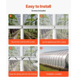 VEVOR Greenhouse Spring Wire and Lock Channel, 20 Packs 6.56 ft PVC-Coated Wiggle Wire & Aluminum Alloy Channel Bundle Kit with Included Screws, 0.05 in Thickened, Poly Film & Shade Cloth Attachments