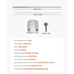 VEVOR Greenhouse Spring Wire and Lock Channel, 10 Packs 6.56 ft PVC-Coated Wiggle Wire & Aluminum Alloy Channel Bundle Kit with Included Screws, 0.05 in Thickened, Poly Film & Shade Cloth Attachments