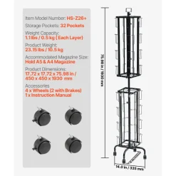 VEVOR Greeting Cards Display Rack, 32 Pockets Rotating Postcard Brochure Display Stand, 360° Spinning Card Display Rack with Sign Holder & 4 Wheels (2 Lockable) for Exhibitions Office Trade Show