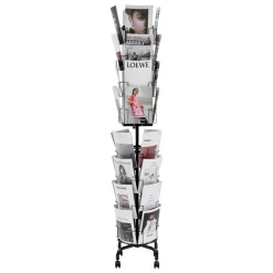 VEVOR Greeting Cards Display Rack, 32 Pockets Rotating Postcard Brochure Display Stand, 360° Spinning Card Display Rack with Sign Holder & 4 Wheels (2 Lockable) for Exhibitions Office Trade Show