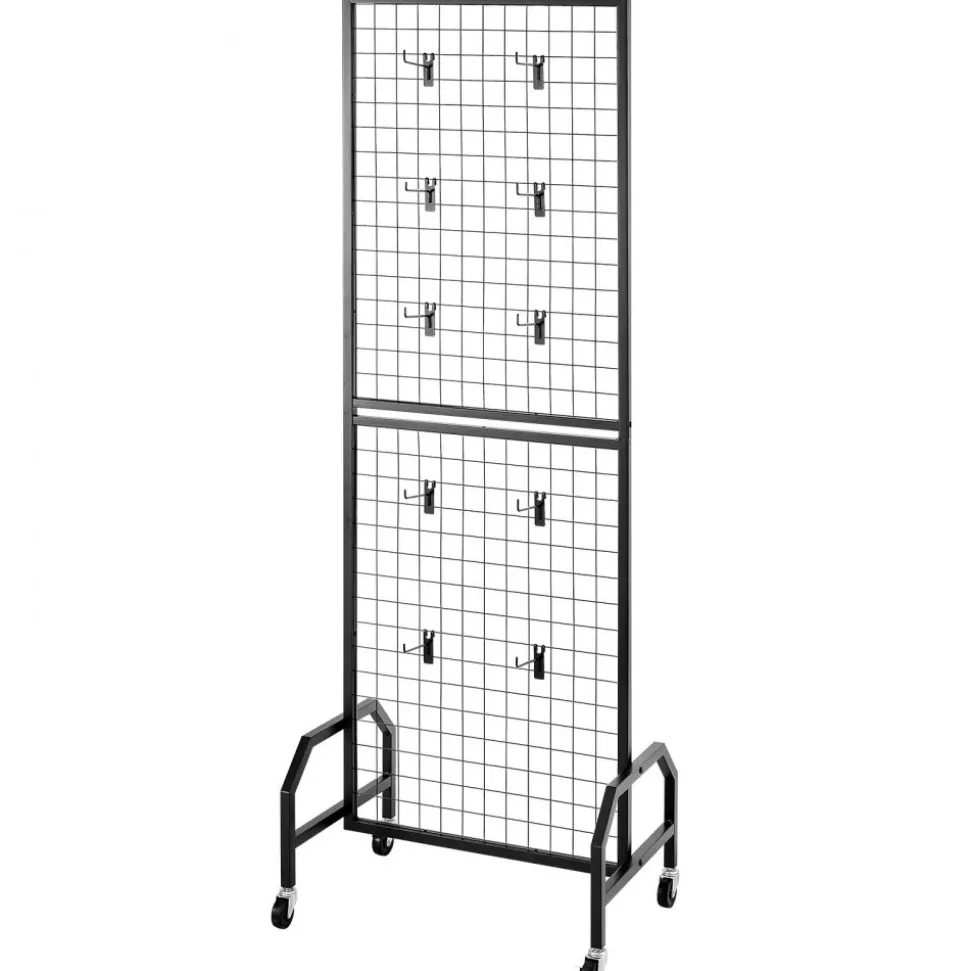 VEVOR Grid Wall Panel, 1.9 x 5.4 ft Wire Grid Panels Display Rack, Movable Art Display Shelf with Wheels and 10 Hooks, Black Carbon Steel Gridwall for Craft Show, Decoration, Storage, Notice Board