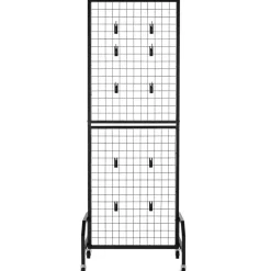 VEVOR Grid Wall Panel, 1.9 x 5.4 ft Wire Grid Panels Display Rack, Movable Art Display Shelf with Wheels and 10 Hooks, Black Carbon Steel Gridwall for Craft Show, Decoration, Storage, Notice Board
