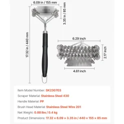 VEVOR Grill Brush and Scraper, BBQ Brush for Outdoor Grills, Stainless Steel Woven Wire, Bristle Free Barbecue Brushes for Porcelain, Charcoal, Grate Cleaner Grill Accessories, 17 in