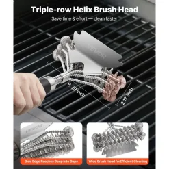VEVOR Grill Brush and Scraper, BBQ Brush for Outdoor Grills, Stainless Steel Woven Wire, Bristle Free Barbecue Brushes for Porcelain, Charcoal, Grate Cleaner Grill Accessories, 17 in