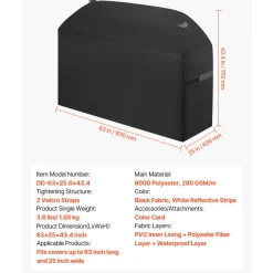 VEVOR Grill Cover, 63 inch BBQ Covers for Outdoor Grills, Waterproof, Fade Resistant, Weather Resistant Heavy Duty 600D Polyester, Easy On/Off, with Hook-and-Loop Straps, Black