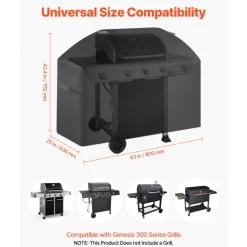 VEVOR Grill Cover, 63 inch BBQ Covers for Outdoor Grills, Waterproof, Fade Resistant, Weather Resistant Heavy Duty 600D Polyester, Easy On/Off, with Hook-and-Loop Straps, Black