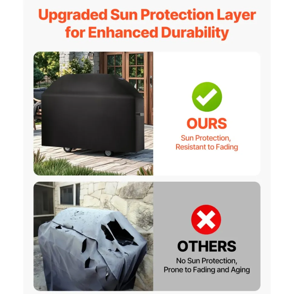 VEVOR Grill Cover, 63 inch BBQ Covers for Outdoor Grills, Waterproof, Fade Resistant, Weather Resistant Heavy Duty 600D Polyester, Easy On/Off, with Hook-and-Loop Straps, Black
