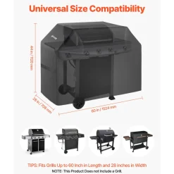 VEVOR Grill Cover, 60 inch BBQ Covers for Outdoor Grills, Waterproof, Fade Resistant, Weather Resistant Heavy Duty 600D Polyester, Easy On/Off, with Hook-and-Loop Straps, Black