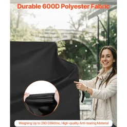 VEVOR Grill Cover, 60 inch BBQ Covers for Outdoor Grills, Waterproof, Fade Resistant, Weather Resistant Heavy Duty 600D Polyester, Easy On/Off, with Hook-and-Loop Straps, Black