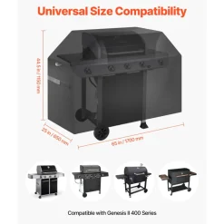 VEVOR Grill Cover, 65 inch BBQ Covers for Outdoor Grills, Waterproof, Fade Resistant, Weather Resistant Heavy Duty 600D Polyester, Easy On/Off, with Hook-and-Loop Straps, Black