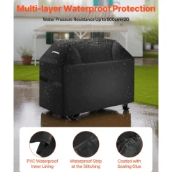 VEVOR Grill Cover, 59 inch BBQ Covers for Outdoor Grills, Waterproof, Fade Resistant, Weather Resistant Heavy Duty 600D Polyester, Easy On/Off, with Secure Buckles, Black