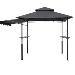 VEVOR Grill Gazebo, 8 x 5 ft Double-Tiered Top, Reinforced BBQ Gazebo with Extra Awning, Powder-Coated Steel Patio Grill Shelter with 2 Side Shelves & Hooks, Outdoor Grilling Canopy for Garden
