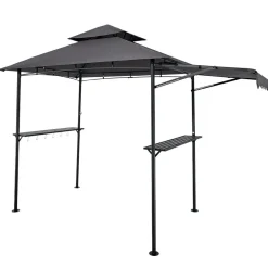 VEVOR Grill Gazebo, 8 x 5 ft Double-Tiered Top, BBQ Gazebo with Extra Awning, Powder-Coated Steel Patio Grill Shelter with 2 Side Shelves, Bottle Opener & Hooks, Outdoor Grilling Canopy for Garden