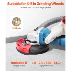 VEVOR Grinding Dust Shroud for Angle Grinder, Universal 4-5 in, Surface Grinder Dust Shroud with 6 Clamping Washers & 5 in Diamond Grinding Cup Wheel, Connect to Vacuum Cleaner, for Wood Concrete Wall
