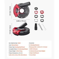 VEVOR Grinding Dust Shroud for Angle Grinder, Universal 4-5 in, Surface Grinder Dust Shroud with 6 Clamping Washers, Connect to Vacuum Cleaner, Suitable for Grinding Wood Concrete Wall Stone