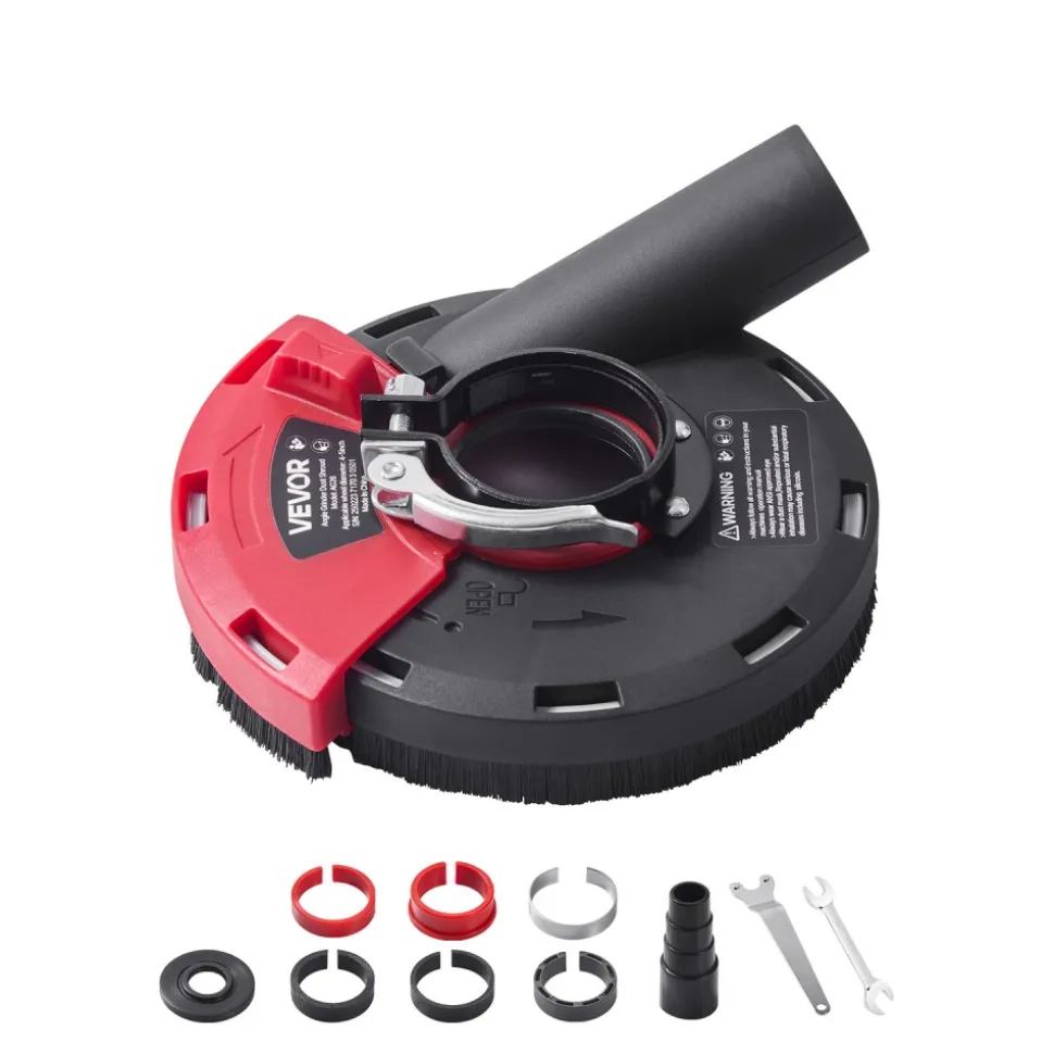VEVOR Grinding Dust Shroud for Angle Grinder, Universal 4-5 in, Surface Grinder Dust Shroud with 6 Clamping Washers, Connect to Vacuum Cleaner, Suitable for Grinding Wood Concrete Wall Stone