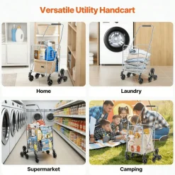 VEVOR Grocery Shopping Cart, 45L Stair Climbing Shopping Cart with 360° Rolling Swivel Wheels, Stair Climber Utility Cart with Tri-Wheels, Foldable Collapsible & Lightweight for Laundry Travel, Silver