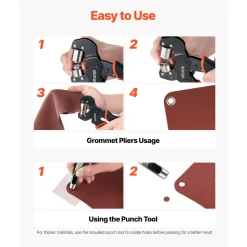 VEVOR Grommet Tool Kit 5/16" 3/8" 1/2" 900 PCS Grommets Eyelet Tool Kit, with Eyelets and Washers, Manual Grommet Press Pliers, Hole Punch Tools, Blocks, for Leather, Tarps, Shoes, Crafts, Fabric