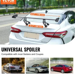 VEVOR GT Wing Car Spoiler, 43.3 inch Universal Spoiler with Single Deck, Adjustable Lightweight Aluminum, Car Rear Spoiler Wing, Racing Spoiler BGW/JDM Drift Black