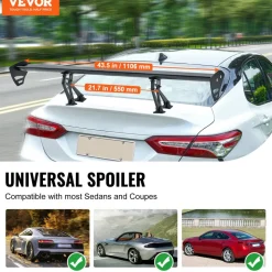 VEVOR GT Wing Car Spoiler, 43.3 inch Universal Spoiler with Single Deck, Adjustable Lightweight Aluminum, Car Rear Spoiler Wing, Racing Spoiler BGW/JDM Drift Black
