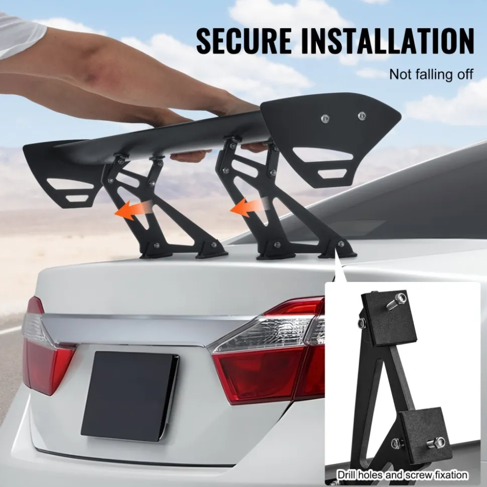 VEVOR GT Wing Car Spoiler, 43.3 inch Universal Spoiler with Single Deck, Adjustable Lightweight Aluminum, Car Rear Spoiler Wing, Racing Spoiler BGW/JDM Drift Black
