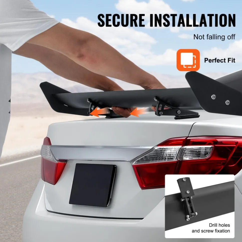 VEVOR GT Wing Car Spoiler, 43.3 inch Universal Spoiler with Single Deck, Adjustable Lightweight Aluminum, Car Rear Spoiler Wing, Racing Spoiler BGW/JDM Drift Black