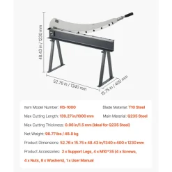 VEVOR Guillotine Shear, 39 in Bed Width Benchtop Cutter, Manual Hand Plate Shear for Metal Sheet Processing, with Q235 Material, High Precision, Stand, for PCB Board, Aluminum, Steel, Copper, Plastic