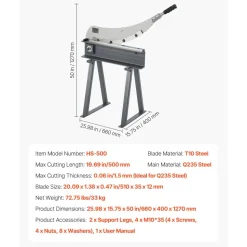 VEVOR Guillotine Shear, 20 in Bed Width Benchtop Cutter, Manual Hand Plate Shear for Metal Sheet Processing, with Q235 Material, High Precision, Stand, for PCB Board, Aluminum, Steel, Copper, Plastic