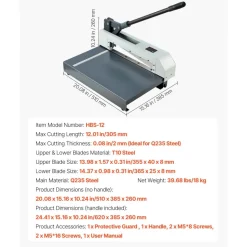 VEVOR Guillotine Sheet Metal Shear, 12 in Manual Hand Plate Shear, Heavy Duty Metal Plate Cutter Tool, with Solid Steel Frame, High Precision, for Cutting PCB Boards, Aluminum, Steel, Copper, Plastic