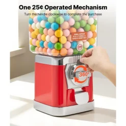 VEVOR Gumball Machine for Kids, 17"H Home Candy Vending Machine, PC Gumball Dispenser, Bubble Gum Machine for Game Stores, Coin Operated Gumball Bank for Toy Capsules Bouncy Balls Candy, Red