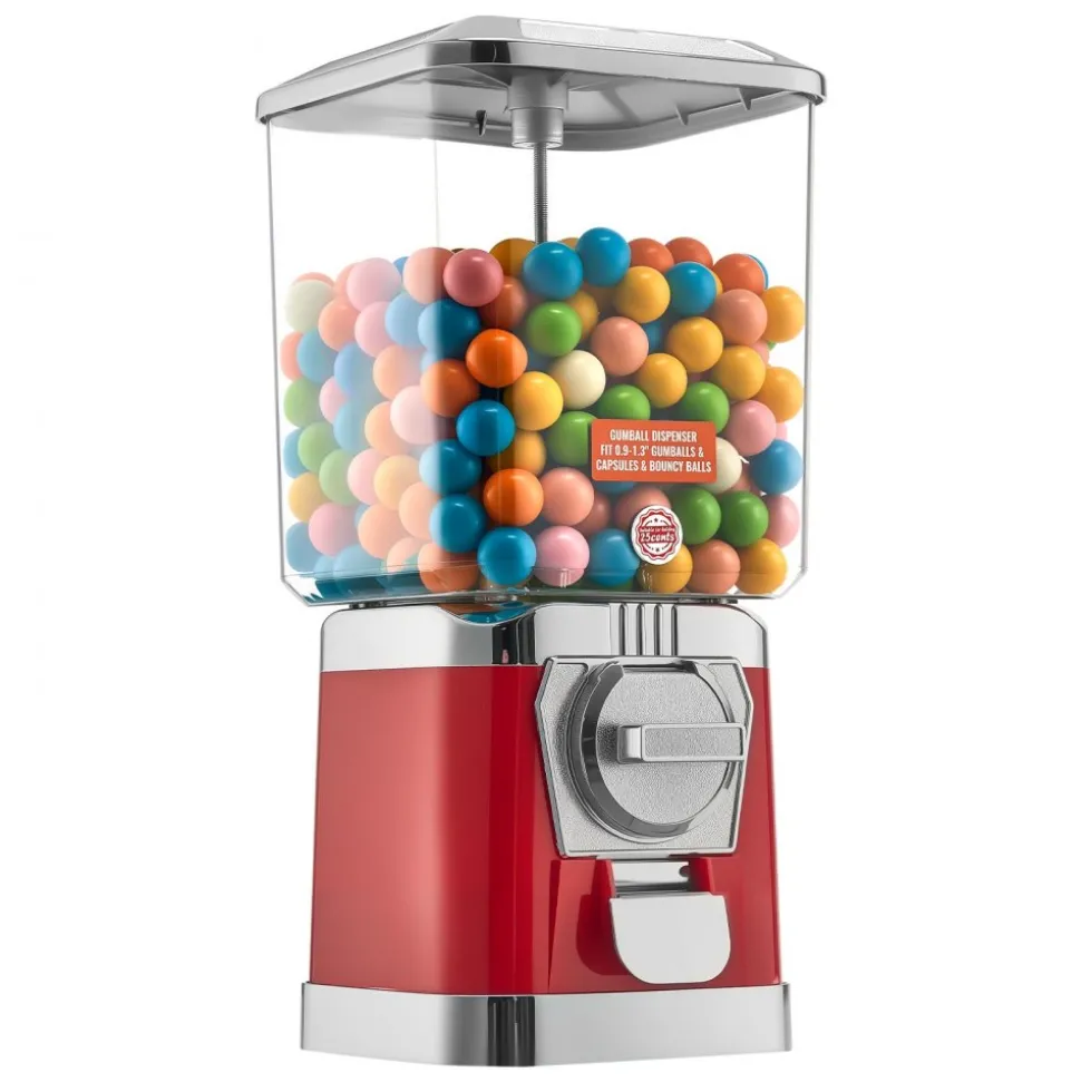 VEVOR Gumball Machine for Kids, 17"H Home Candy Vending Machine, PC Gumball Dispenser, Bubble Gum Machine for Game Stores, Coin Operated Gumball Bank for Toy Capsules Bouncy Balls Candy, Red