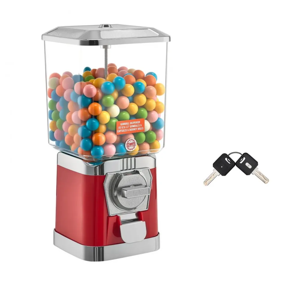 VEVOR Gumball Machine for Kids, 17"H Home Candy Vending Machine, PC Gumball Dispenser, Bubble Gum Machine for Game Stores, Coin Operated Gumball Bank for Toy Capsules Bouncy Balls Candy, Red