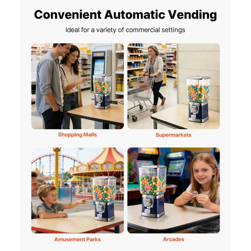 VEVOR Gumball Machine for Kids, 25" Height Home Vending Machine, PS Bouncy Balls Dispenser, Hold 230 Capsule Toys, Rectangle Bubble Gum Machine for Game Stores, Coin Operated Gumball Bank, Red
