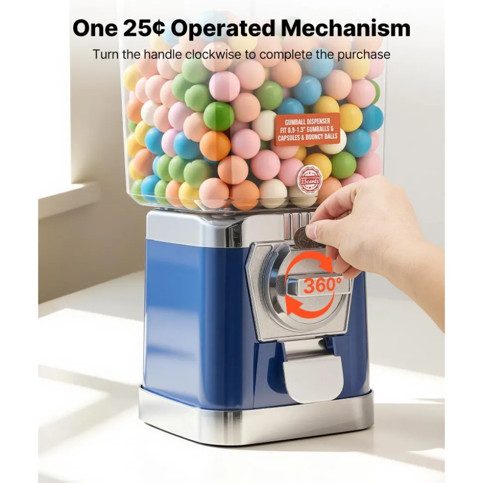 VEVOR Gumball Machine for Kids, 25" Height Home Vending Machine, PS Bouncy Balls Dispenser, Hold 230 Capsule Toys, Rectangle Bubble Gum Machine for Game Stores, Coin Operated Gumball Bank, Red