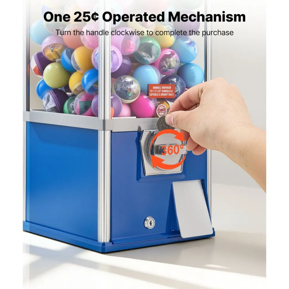 VEVOR Gumball Machine for Kids, 25" Height Home Vending Machine, PS Bouncy Balls Dispenser, Hold 230 Capsule Toys, Rectangle Bubble Gum Machine for Game Stores, Coin Operated Gumball Bank, Blue