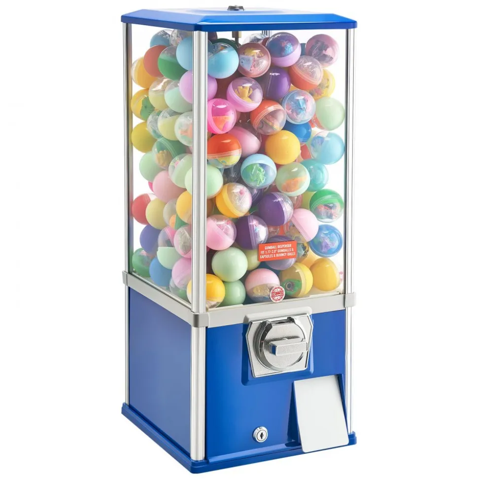 VEVOR Gumball Machine for Kids, 25" Height Home Vending Machine, PS Bouncy Balls Dispenser, Hold 230 Capsule Toys, Rectangle Bubble Gum Machine for Game Stores, Coin Operated Gumball Bank, Blue