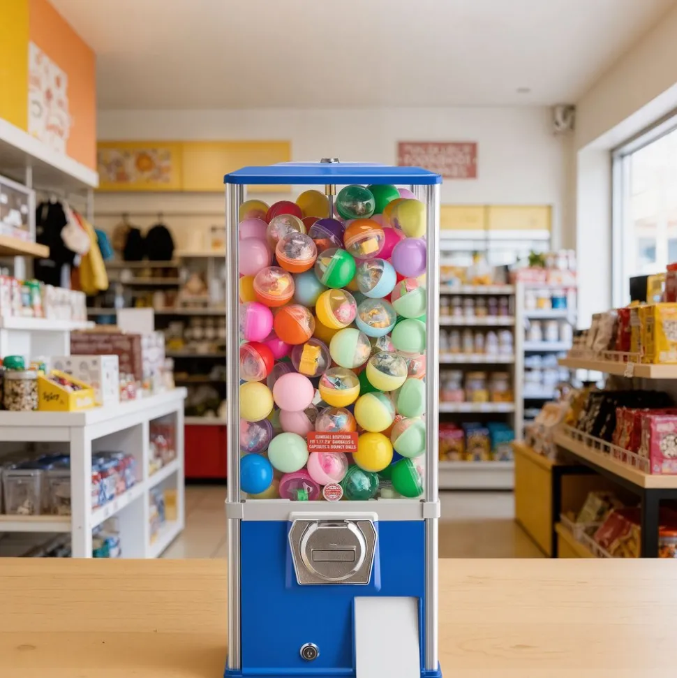 VEVOR Gumball Machine for Kids, 25" Height Home Vending Machine, PS Bouncy Balls Dispenser, Hold 230 Capsule Toys, Rectangle Bubble Gum Machine for Game Stores, Coin Operated Gumball Bank, Blue